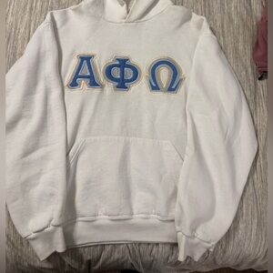 White Hoodie with Greek Letters Alpha Phi Omega (Size Medium)